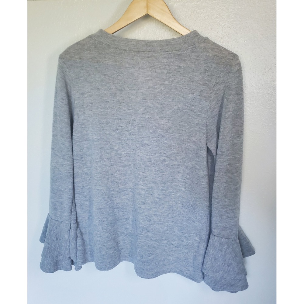 Alya Gray Long Sleeve Top Bell Sleeve Cut Out Mock Neck Academia Balletcore - Picture 4 of 6